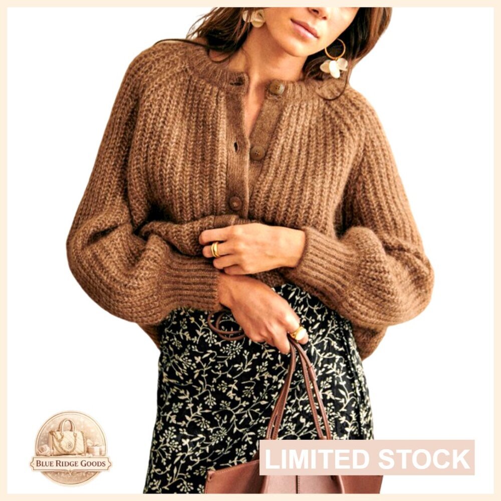 Chunky Knit Cardigan Sweater Button Down Long Sleeve Open Front Loose